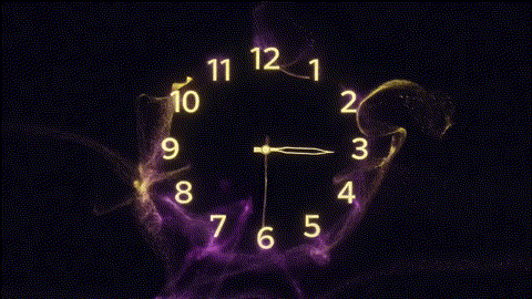An artistic animation of an abstract clock where streams of light particles break free from the loop.